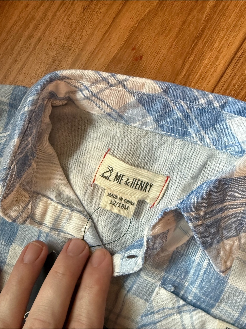 Me & Henry Blue Plaid Short-Sleeve Baby Romper - Picture 3 of 4